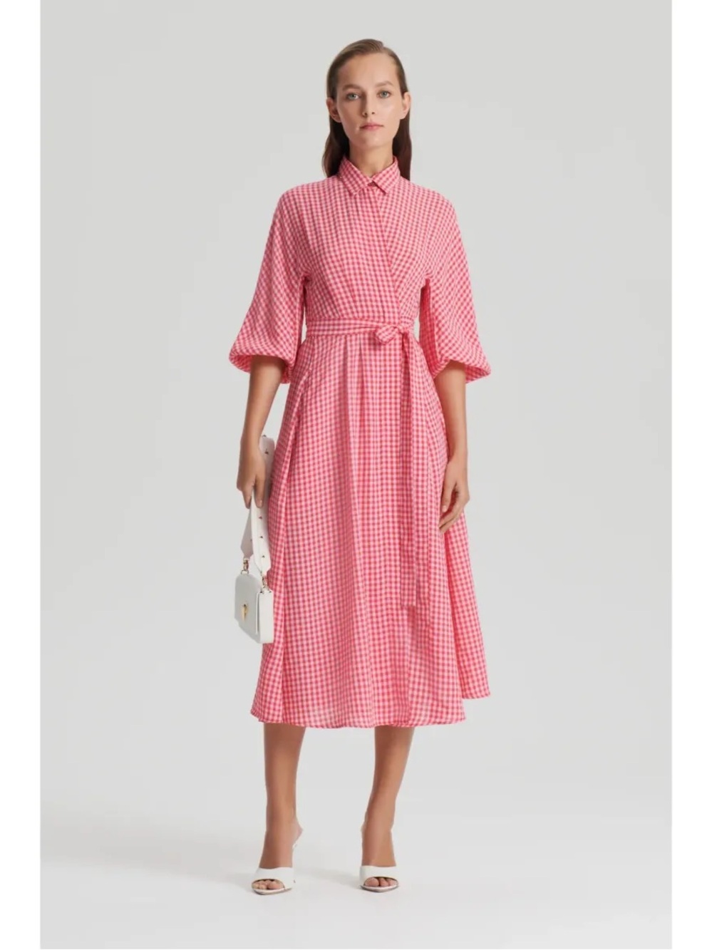 Scanlan Theodore Pink Gingham Midi Shirt Dress